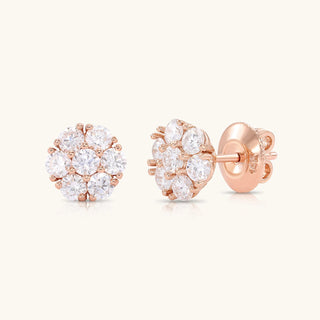 Lab Diamond Flower Studs: 14k Rose Gold Cluster Earrings
