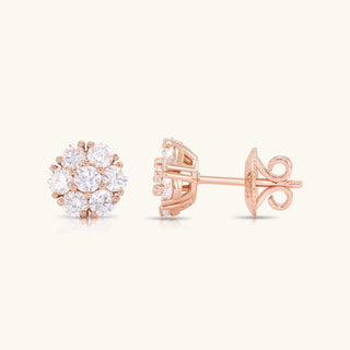 14K Gold Diamond Cluster Stud Earrings: Flower Design