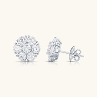 14K Gold Diamond Cluster Stud Earrings: Flower Design