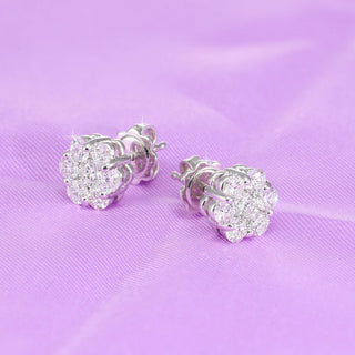 14k White Gold Lab Diamond Flower Cluster Earrings (1.50 Carat)