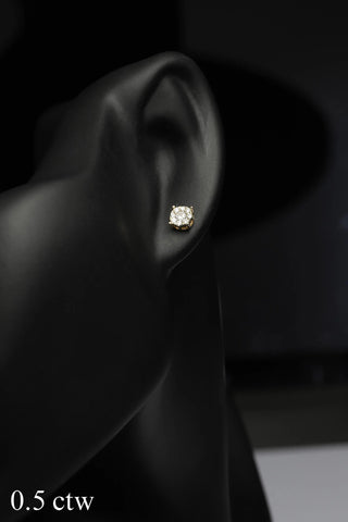 14K Yellow Gold Lab Diamond Stud Earrings: Round Brilliant Cut