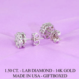 14k White Gold Lab Diamond Flower Cluster Earrings (1.50 Carat)