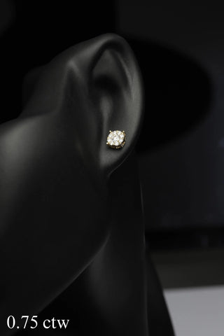 14K Yellow Gold Lab Diamond Stud Earrings: Round Brilliant Cut