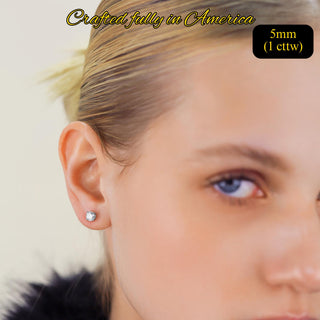 14K Gold Round Lab Grown Diamond Stud Earrings - IGI Certified - Screw Back