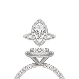 Knife Edge Channel Set Halo Marquise Engagement Ring