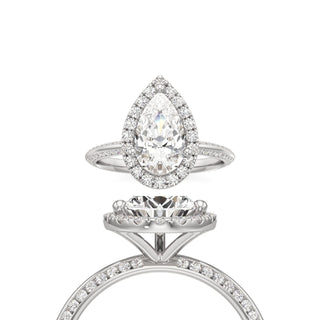 Knife Edge Channel Set Halo Marquise Engagement Ring