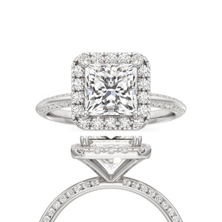 Knife Edge Channel Set Halo Marquise Engagement Ring