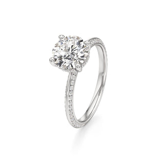Knife Edge Channel Set Hidden Halo Round Engagement Ring