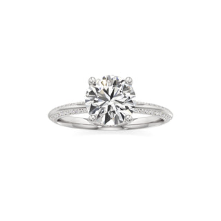 Knife Edge Channel Set Hidden Halo Round Engagement Ring