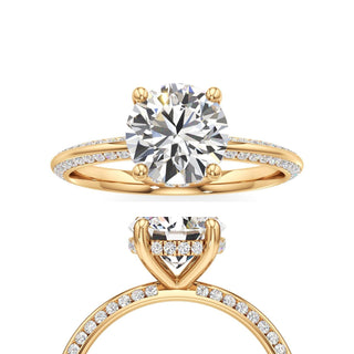 Knife Edge Channel Set Hidden Halo Round Engagement Ring