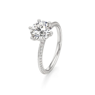 Knife Edge Channel Set Six Prong Round Engagement Ring