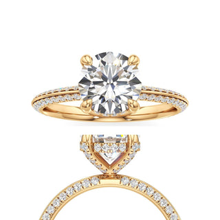 Knife Edge Pavé Set Diamond Basket Round Engagement Ring