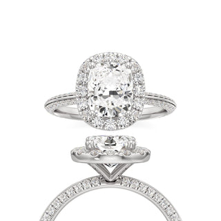 Knife Edge Pavé Set Halo Emerald Engagement Ring