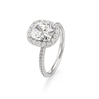 Knife Edge Pavé Set Halo Emerald Engagement Ring