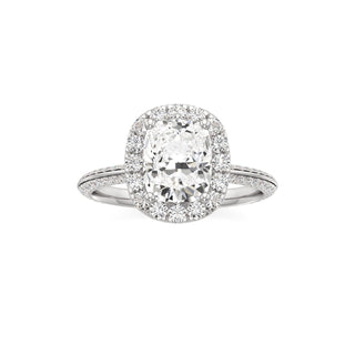 Knife Edge Pavé Set Halo Emerald Engagement Ring
