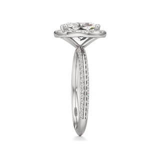 Knife Edge Pavé Set Halo Emerald Engagement Ring