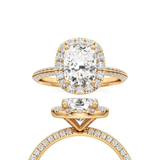 Knife Edge Pavé Set Halo Emerald Engagement Ring