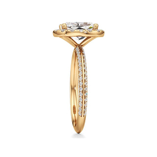 Knife Edge Pavé Set Halo Emerald Engagement Ring