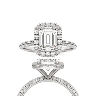 Knife Edge Pavé Set Halo Emerald Engagement Ring