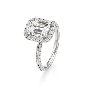 Knife Edge Pavé Set Halo Emerald Engagement Ring