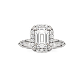 Knife Edge Pavé Set Halo Emerald Engagement Ring