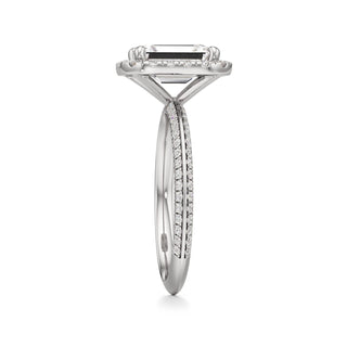 Knife Edge Pavé Set Halo Emerald Engagement Ring