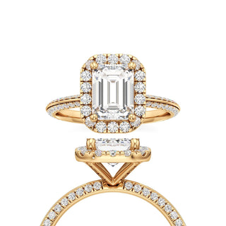 Knife Edge Pavé Set Halo Emerald Engagement Ring