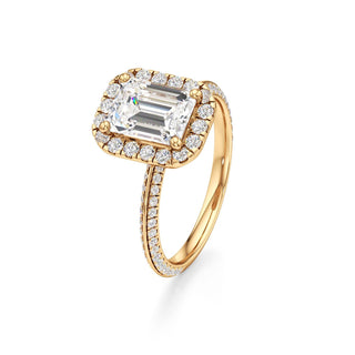 Knife Edge Pavé Set Halo Emerald Engagement Ring