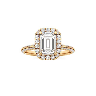 Knife Edge Pavé Set Halo Emerald Engagement Ring