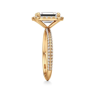 Knife Edge Pavé Set Halo Emerald Engagement Ring