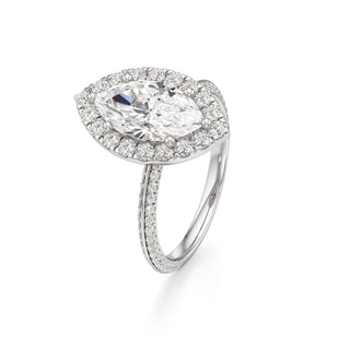 Knife Edge Pavé Set Halo Emerald Engagement Ring