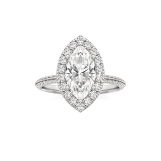 Knife Edge Pavé Set Halo Emerald Engagement Ring