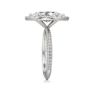 Knife Edge Pavé Set Halo Emerald Engagement Ring