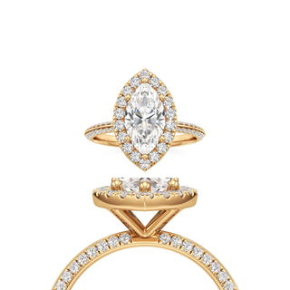 Knife Edge Pavé Set Halo Emerald Engagement Ring