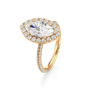 Knife Edge Pavé Set Halo Emerald Engagement Ring