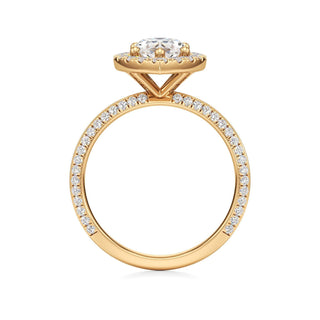 Knife Edge Pavé Set Halo Emerald Engagement Ring