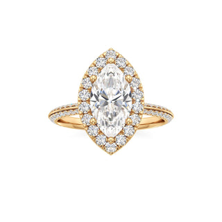 Knife Edge Pavé Set Halo Emerald Engagement Ring