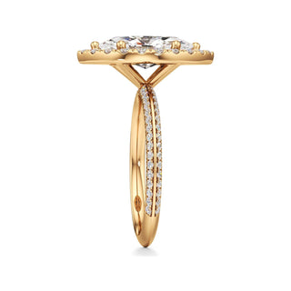 Knife Edge Pavé Set Halo Emerald Engagement Ring