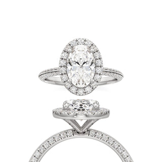 Knife Edge Pavé Set Halo Emerald Engagement Ring