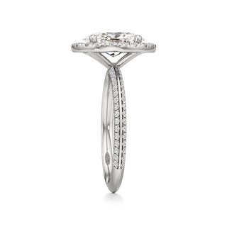 Knife Edge Pavé Set Halo Emerald Engagement Ring
