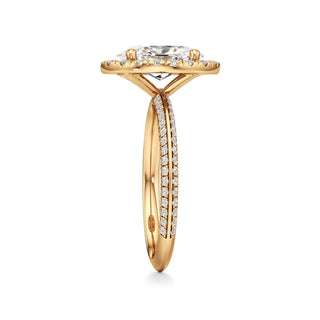 Knife Edge Pavé Set Halo Emerald Engagement Ring
