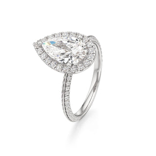 Knife Edge Pavé Set Halo Emerald Engagement Ring