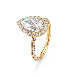 Knife Edge Pavé Set Halo Emerald Engagement Ring