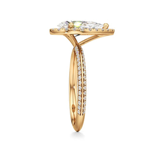 Knife Edge Pavé Set Halo Emerald Engagement Ring