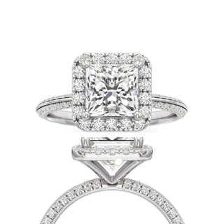 Knife Edge Pavé Set Halo Emerald Engagement Ring