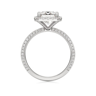 Knife Edge Pavé Set Halo Emerald Engagement Ring