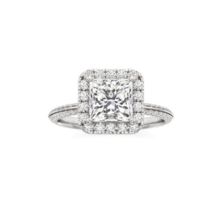 Knife Edge Pavé Set Halo Emerald Engagement Ring