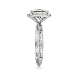Knife Edge Pavé Set Halo Emerald Engagement Ring
