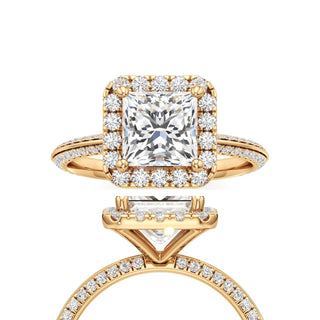 Knife Edge Pavé Set Halo Emerald Engagement Ring