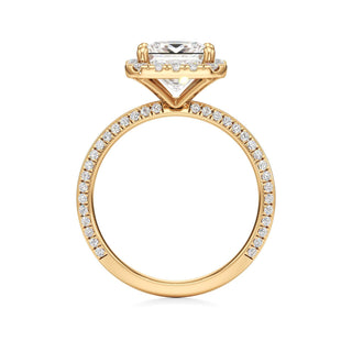 Knife Edge Pavé Set Halo Emerald Engagement Ring